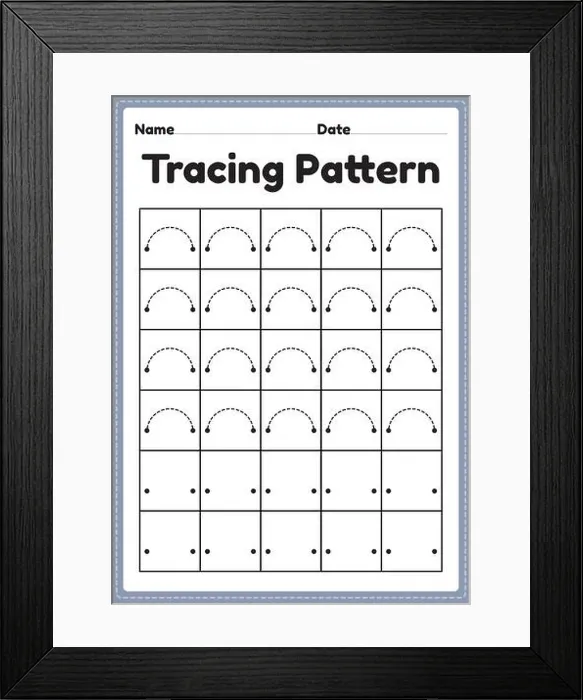 Framed Print : Tracing pattern curve lines worksheet for kindergarten Framed Print : Tracing pattern curve lines worksheet for kindergarten