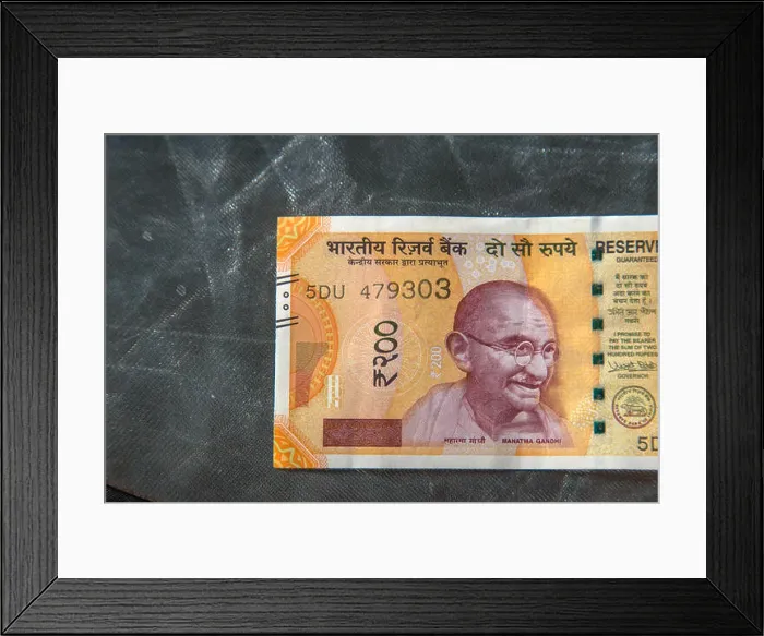 Framed Print : The brand new Indian currency bank notes of, 200 rupees banknote Framed Print : The brand new Indian currency bank notes of, 200 rupees banknote