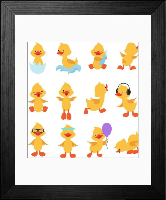 Framed Print : Cute chicks. Cartoon yellow ducks. Baby duck vector set. Bird animal, baby duck illustration Framed Print : Cute chicks. Cartoon yellow ducks. Baby duck vector set. Bird animal, baby duck illustration