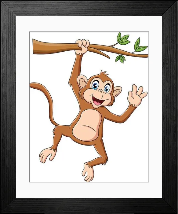 Framed Print : Cute Monkey hanging on a tree branches cartoon animal vector illustration Framed Print : Cute Monkey hanging on a tree branches cartoon animal vector illustration