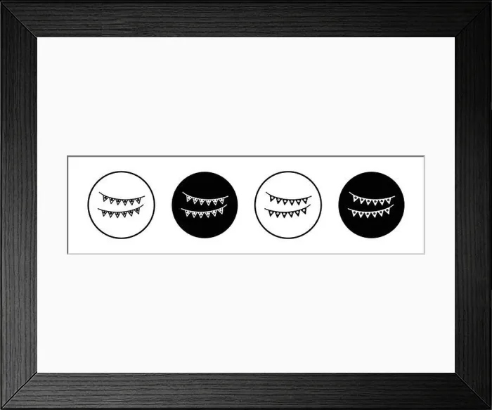 Framed Print : Party pennants icon Vector symbol or sign set collection in black and white outline
