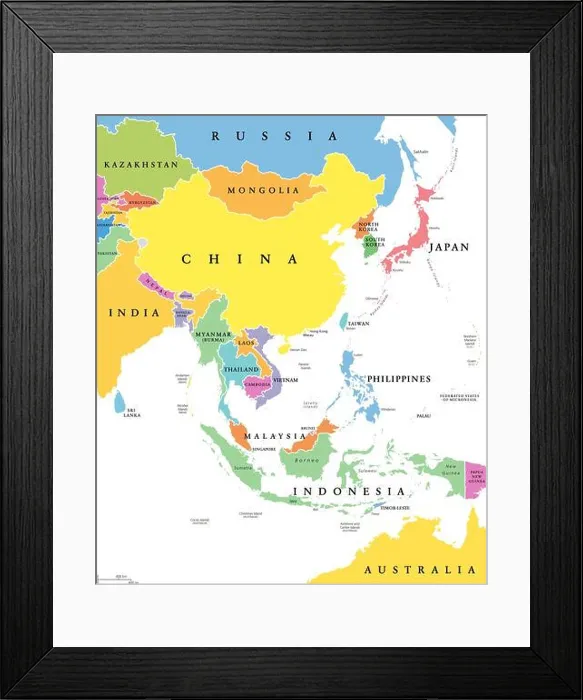Framed Print : East Asia, single states, political map Framed Print : East Asia, single states, political map