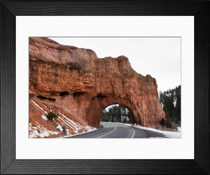 Framed Print : A road built through a natural sandstone bridge in Red Canyon, Dixie National Forest, Utah Framed Print : A road built through a natural sandstone bridge in Red Canyon, Dixie National Forest, Utah
