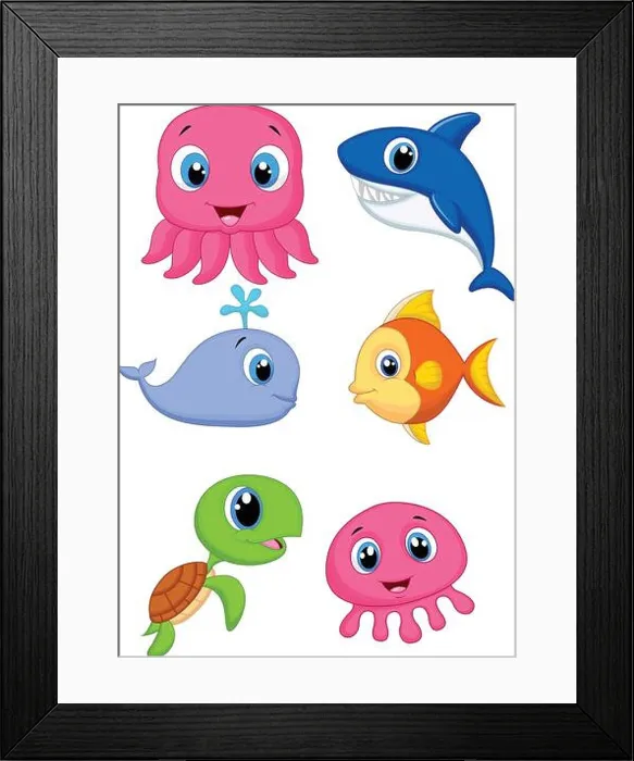 Framed Print : Cute cartoon sea animals Framed Print : Cute cartoon sea animals