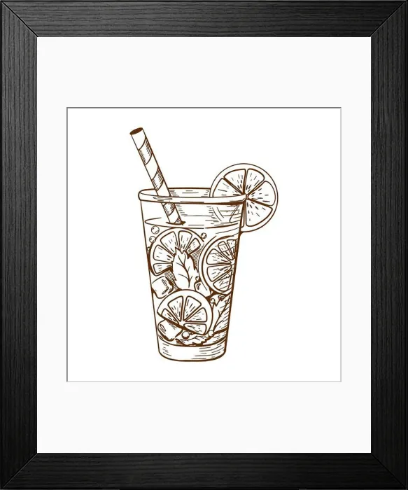 Framed Print : Sketch Drawing of a Lemonade Glass with slices of lemons or limes and ice cubes. Fresh Cold summer drink Framed Print : Sketch Drawing of a Lemonade Glass with slices of lemons or limes and ice cubes. Fresh Cold summer drink