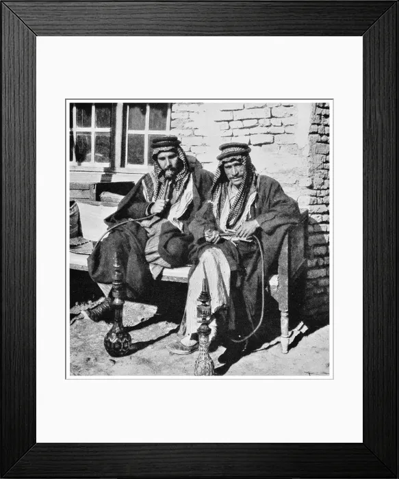 Framed Print : 1925 desert Arabs of high degree smoking the water pipe Narghile coffee shop Framed Print : 1925 desert Arabs of high degree smoking the water pipe Narghile coffee shop