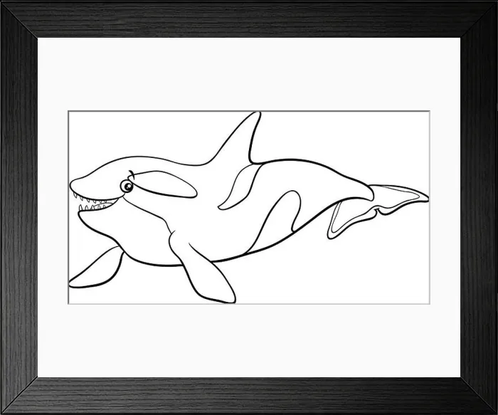 Framed Print : Black and white cartoon illustration of orca or killer whale sea animal character coloring book page Framed Print : Black and white cartoon illustration of orca or killer whale sea animal character coloring book page