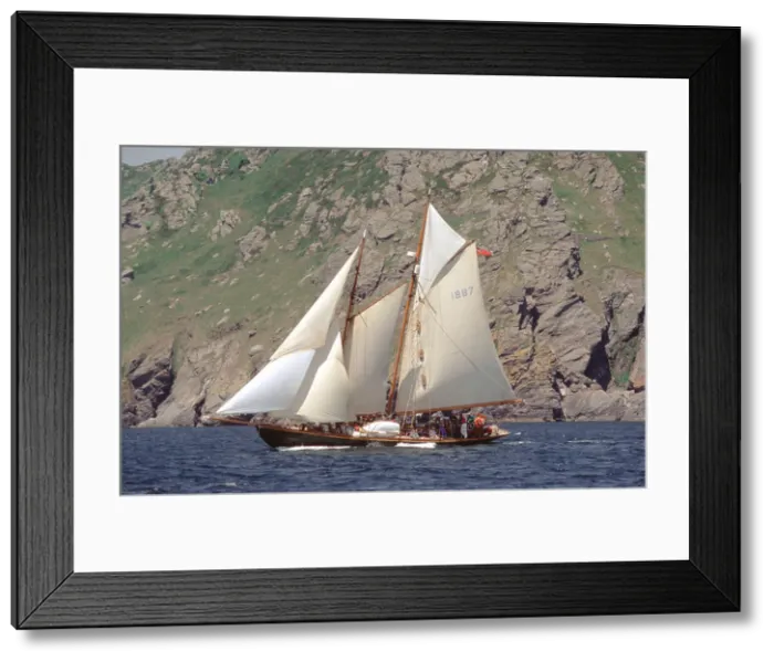 Framed Print : The restored 1909 British built gaff rigged schooner Hoshi under sail near Start Point Devon England Europe Framed Print : The restored 1909 British built gaff rigged schooner Hoshi under sail near Start Point Devon England Europe