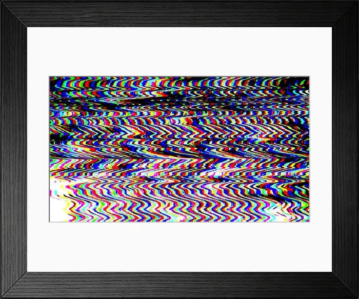 Framed Print : TV Static Noise Glitch Effect – Original Photo from a vintage Television Framed Print : TV Static Noise Glitch Effect – Original Photo from a vintage Television