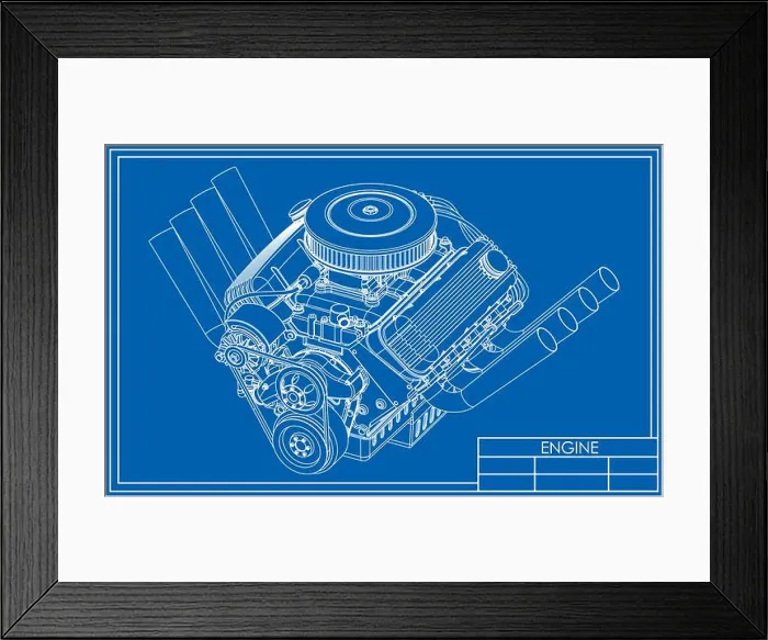 Framed Print : Hot rod V8 Engine drawing Framed Print : Hot rod V8 Engine drawing