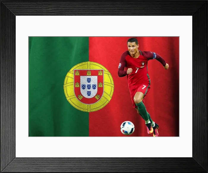 Framed Print : Cristiano Ronaldo and flag of Portugal Framed Print : Cristiano Ronaldo and flag of Portugal