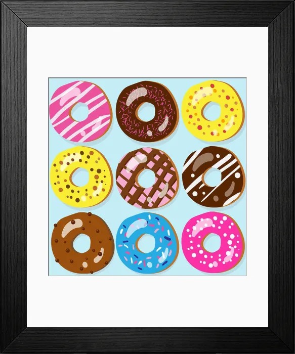 Framed Print : Set of 9 assorted doughnut icons with different toppings Framed Print : Set of 9 assorted doughnut icons with different toppings