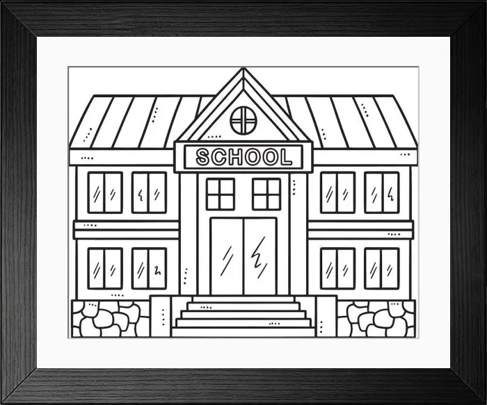 Framed Print : School Building Isolated Coloring Page for Kids Framed Print : School Building Isolated Coloring Page for Kids