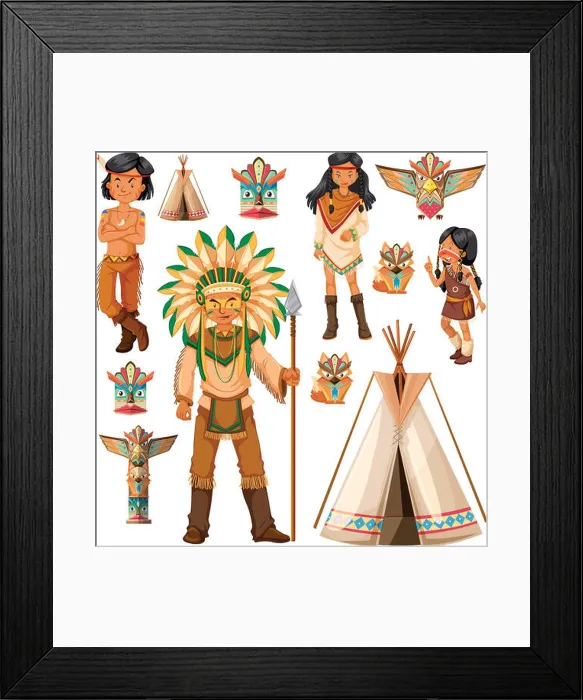 Framed Print : Native American Indian people and tepee Framed Print : Native American Indian people and tepee
