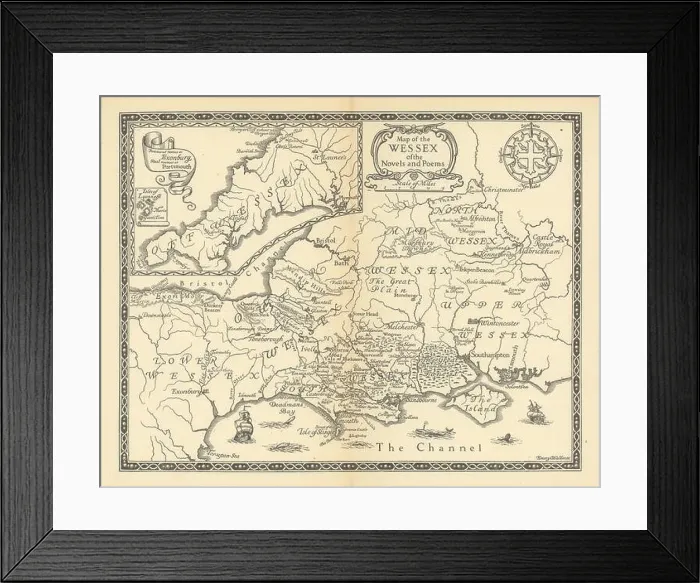 Framed Print : Map of Wessex of the Novels and Poems of Thomas Hardy, by Emery Walker 1918 Framed Print : Map of Wessex of the Novels and Poems of Thomas Hardy, by Emery Walker 1918