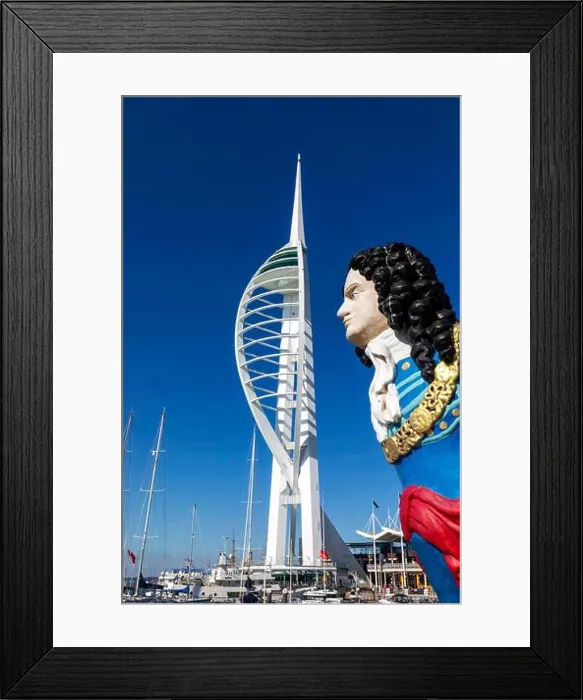 Framed Print : England, Hampshire, Portsmouth, Daytime View of Ships Figurehead and The Spinnaker Tower and Gunwharf Quays Framed Print : England, Hampshire, Portsmouth, Daytime View of Ships Figurehead and The Spinnaker Tower and Gunwharf Quays