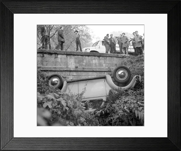 Framed Print : Socialist Republic of Romania, approx. 1975. Passerby at a car crash scene Framed Print : Socialist Republic of Romania, approx. 1975. Passerby at a car crash scene