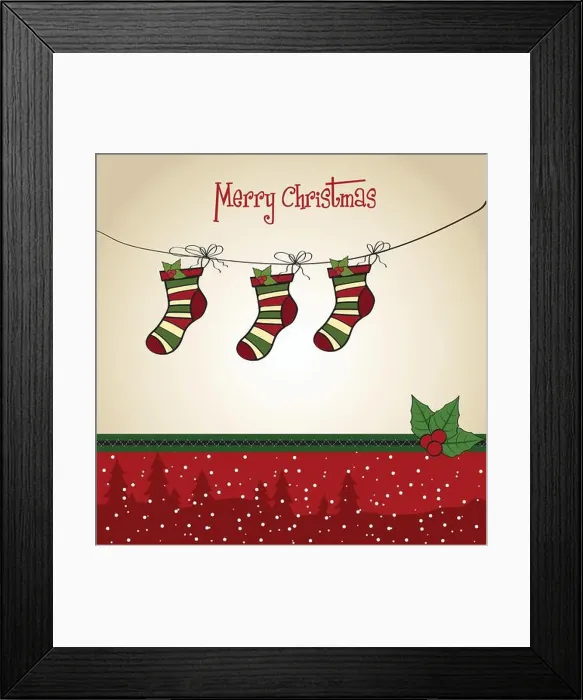 Framed Print : Christmas greeting card with socks Framed Print : Christmas greeting card with socks