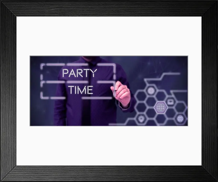 Framed Print : Conceptual caption Party Time. Business showcase the right moment to celebrate and have fun in social event Framed Print : Conceptual caption Party Time. Business showcase the right moment to celebrate and have fun in social event