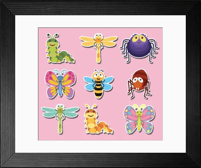 Framed Print : Sticker design with cute bugs and insects illustration Framed Print : Sticker design with cute bugs and insects illustration