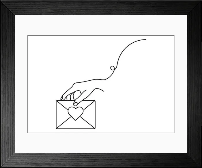 Framed Print : Love letter continuous one line drawing of valentine's day simple vector icon Framed Print : Love letter continuous one line drawing of valentine's day simple vector icon