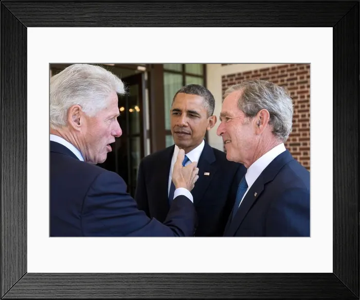 Framed Print : President Barack Obama talks with former Presidents Bill Clinton and George W Framed Print : President Barack Obama talks with former Presidents Bill Clinton and George W
