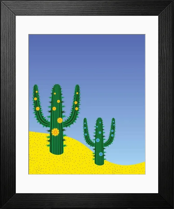 Framed Print : vector cactuses in desert Framed Print : vector cactuses in desert