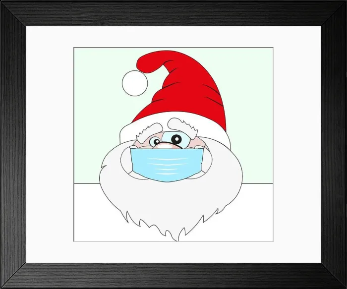 Framed Print : Vector EPS 10. Santa Claus Wearing Medical Face Mask. Safe holidays during pandemic outbreak health crisis Framed Print : Vector EPS 10. Santa Claus Wearing Medical Face Mask. Safe holidays during pandemic outbreak health crisis
