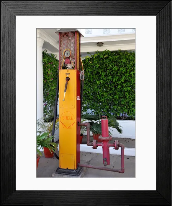 Framed Print : Old hand cranked petrol pump Udaipur Rajasthan India