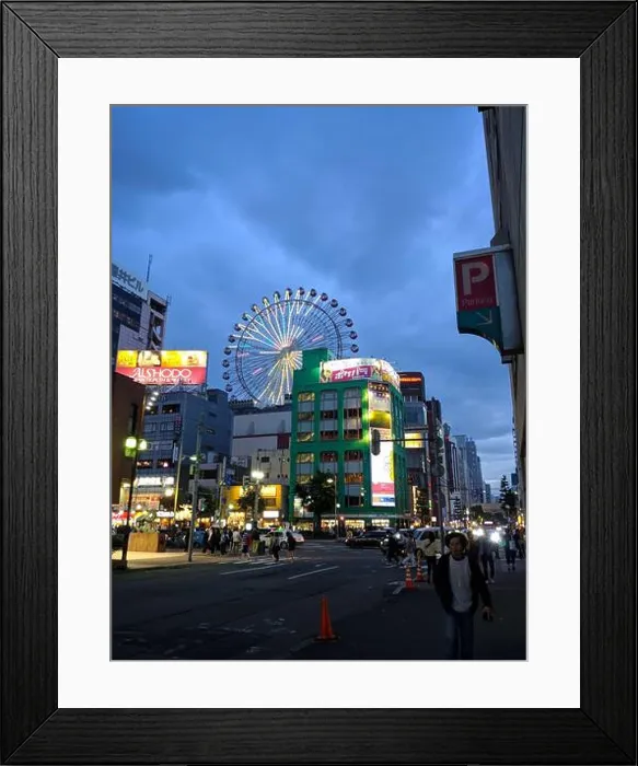 Framed Print : A beautiful view of the Noria Ferris Wheel in Susukino, Sapporo in the evening Framed Print : A beautiful view of the Noria Ferris Wheel in Susukino, Sapporo in the evening