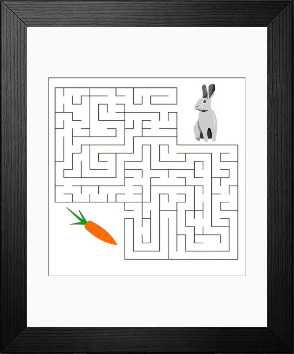 Framed Print : Square maze for children with a hare Framed Print : Square maze for children with a hare