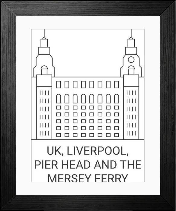 Framed Print : England, Liverpool, Pier Head And The Mersey Ferry travel landmark vector illustration