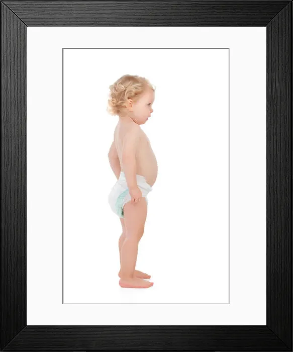 Framed Print : Adorable blond baby with two years in diaper