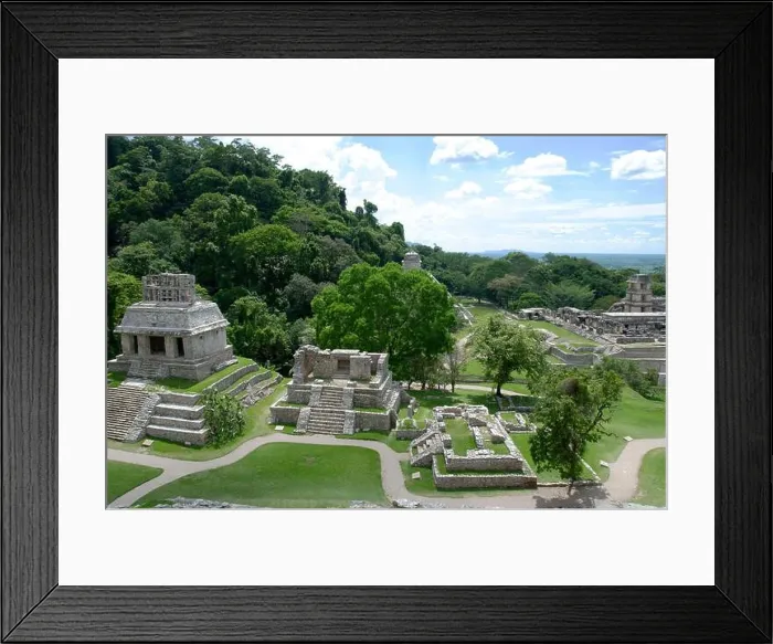 Framed Print : Aerial view of temple buildings, Palenque, Chiapas, Mexico