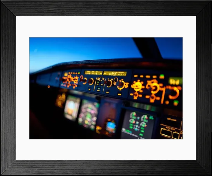 Framed Print : Cockpit of an Airbus A320 during cruise flight Framed Print : Cockpit of an Airbus A320 during cruise flight