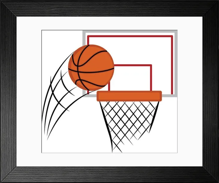 Framed Print : Basketball hoop and net with a ball Framed Print : Basketball hoop and net with a ball