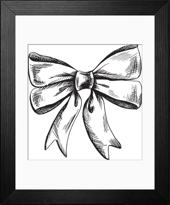 Framed Print : Satin bow, hand drawn illustration in black ink, graphic. EPS vector. Isolated object on a white background Framed Print : Satin bow, hand drawn illustration in black ink, graphic. EPS vector. Isolated object on a white background