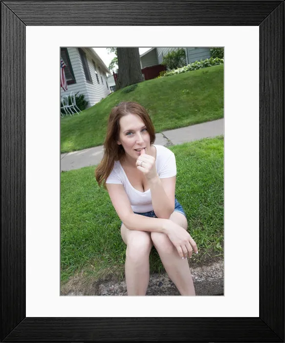 Framed Print : Woman age 28 taking a break from the long walk down the avenue. Grand Old Day Street Fair. St Paul Minnesota MN USA Framed Print : Woman age 28 taking a break from the long walk down the avenue. Grand Old Day Street Fair. St Paul Minnesota MN USA