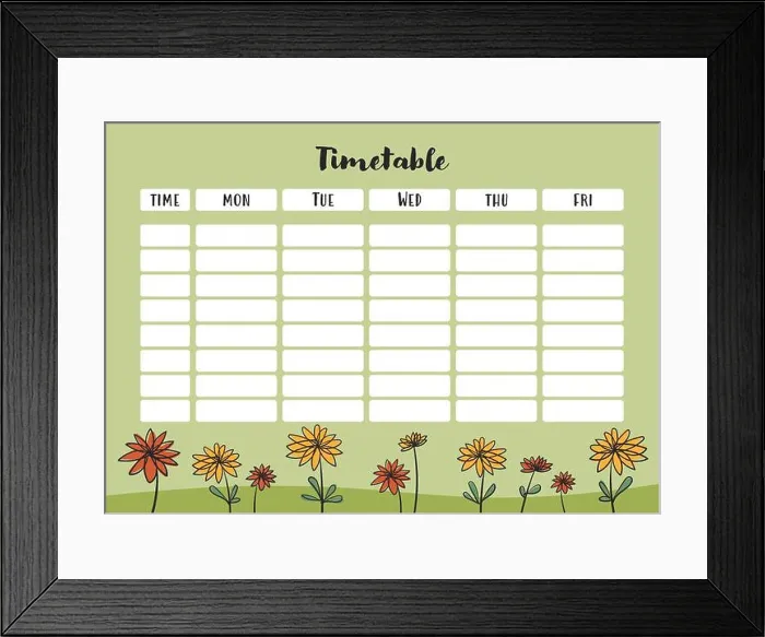 Framed Print : School timetable, weekly planner with flowers Framed Print : School timetable, weekly planner with flowers