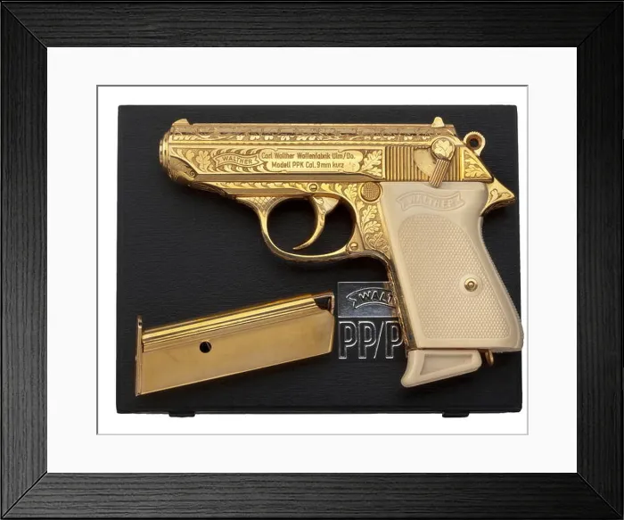 Framed Print : A Walther PPK, luxury model, engraved Framed Print : A Walther PPK, luxury model, engraved