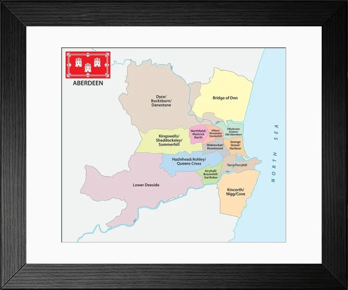 Framed Print : administrative, ward vector map of the Scottish city of Aberdeen