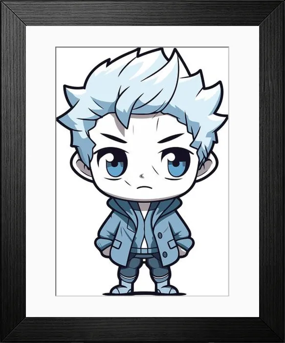Framed Print : Cute anime boy with blue eyes. Vector clip art illustration Framed Print : Cute anime boy with blue eyes. Vector clip art illustration