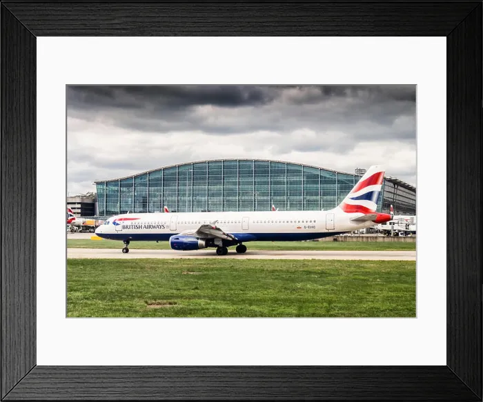 Framed Print : London Heathrow Airport Terminal 5 exterior and British Airways plane on runway Framed Print : London Heathrow Airport Terminal 5 exterior and British Airways plane on runway