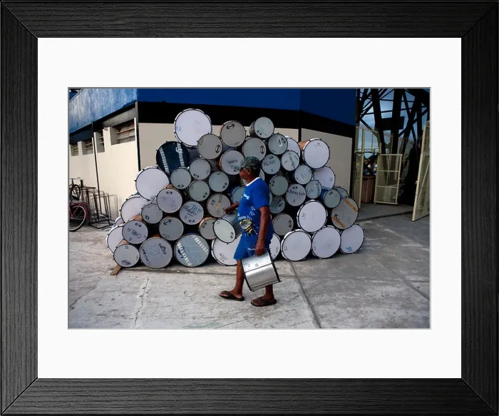 Framed Print : Boi-Bumba Festival. One Caprichoso team member prepares drums before the show Framed Print : Boi-Bumba Festival. One Caprichoso team member prepares drums before the show