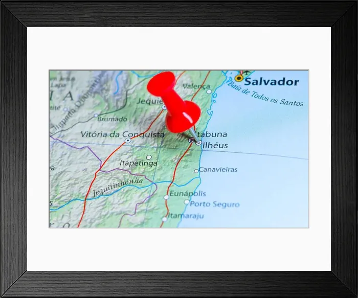 Framed Print : Ilheus, Brazil pin on map Framed Print : Ilheus, Brazil pin on map