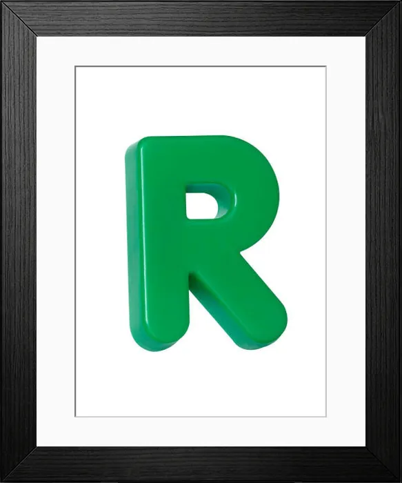 Framed Print : A cut out shot of a green plastic letter 'R' Framed Print : A cut out shot of a green plastic letter 'R'