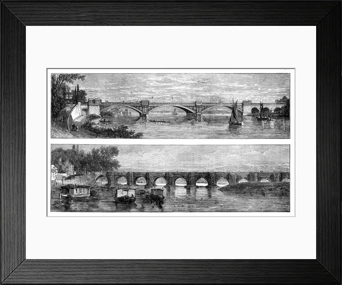 Framed Print : Nottingham Bridge, old and new, 1871 Framed Print : Nottingham Bridge, old and new, 1871