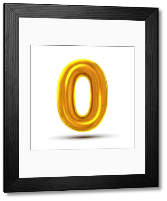 Framed Print : 0 Zero Number Vector. Golden Yellow Metal Letter Figure Framed Print : 0 Zero Number Vector. Golden Yellow Metal Letter Figure