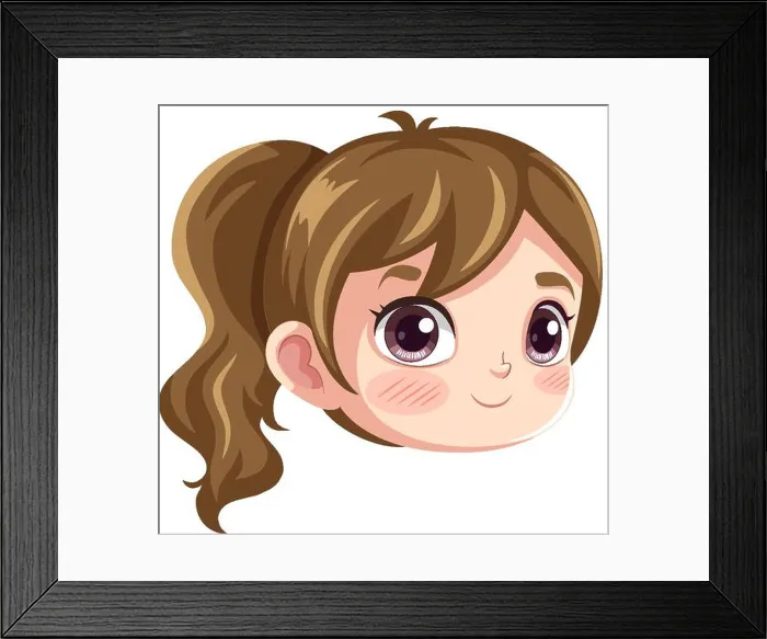 Framed Print : Cute girl with ponytail cartoon head illustration Framed Print : Cute girl with ponytail cartoon head illustration