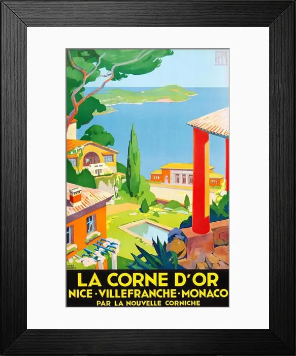 Framed Print : A gorgeous 1930 vintage travel poster from La Corne D'Or on the French Riviera Framed Print : A gorgeous 1930 vintage travel poster from La Corne D'Or on the French Riviera